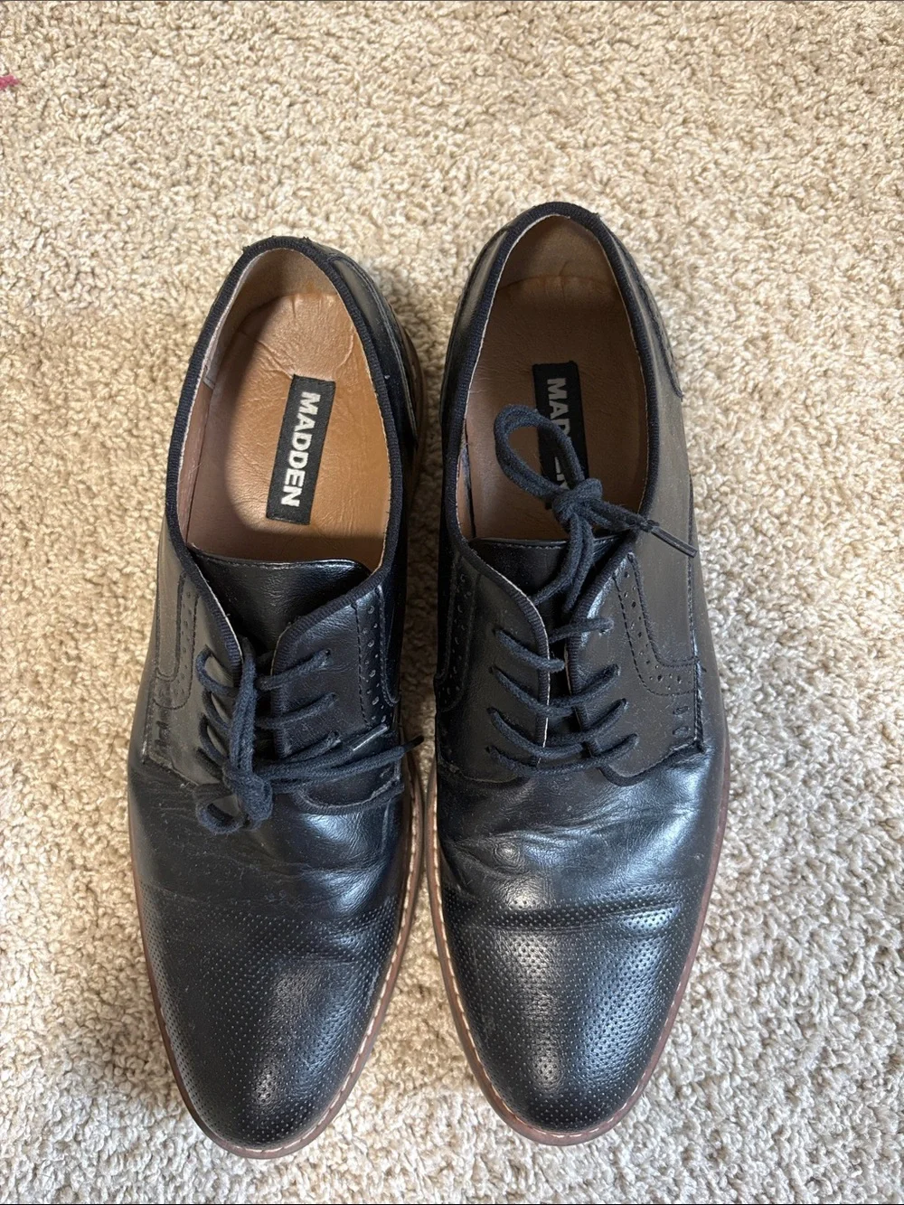 Men's Steve MADDEN Black Leather Dress Shoes - Classic Dress Lace-Up